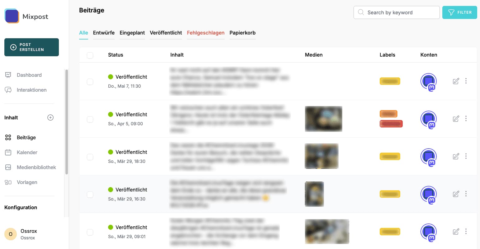 Mixpost - Post-Übersicht