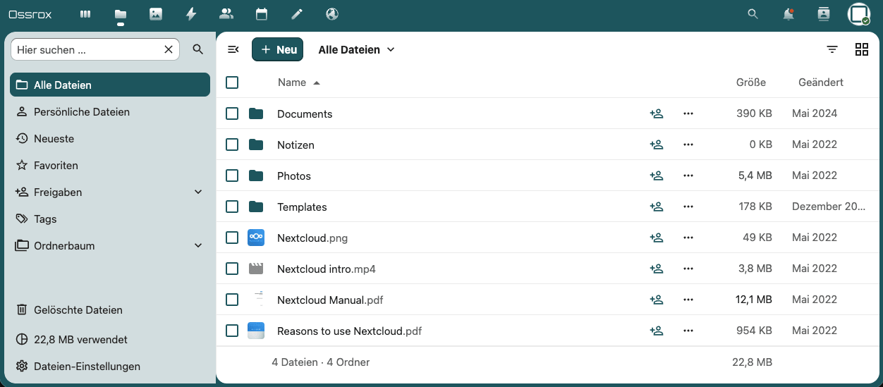 Nextcloud - Übersicht der Benutzer-Dateien